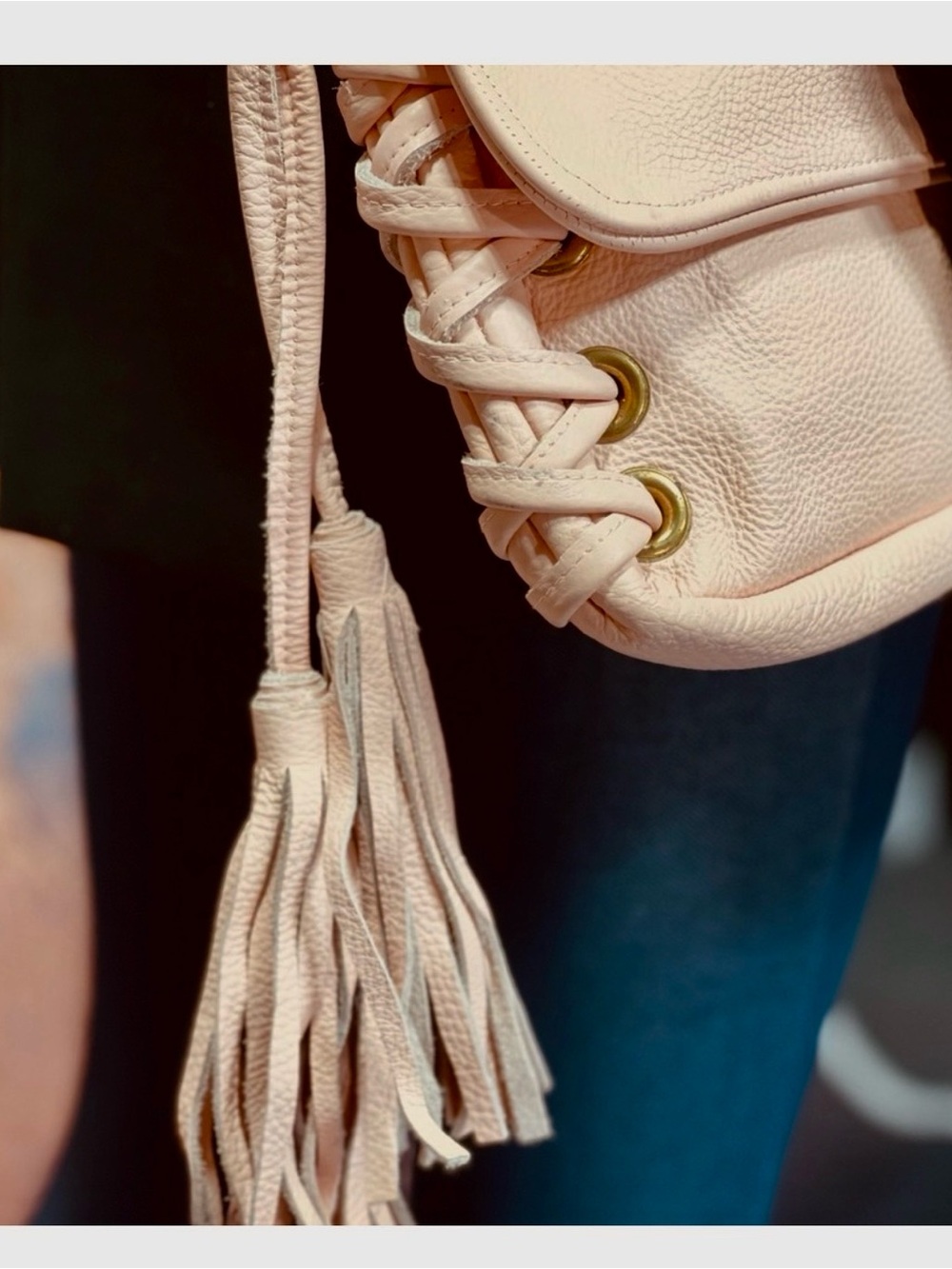 NWT-Custom Handmade Soft Leather Tassel Clutch Bag - Blush Pink - Picture 6 of 9